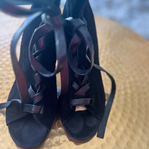 Gianvito Rossi Marie Velvet Ankle Boots Lace Up Open Toe - Picture 11 of 13